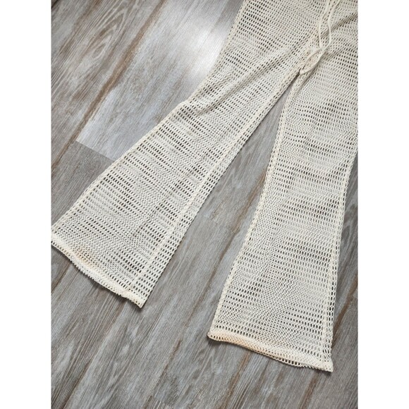 Shade & Shore Swim Cover-up Up Crochet Pants Flare Leg Drawstring Cream Sz S - Picture 5 of 12